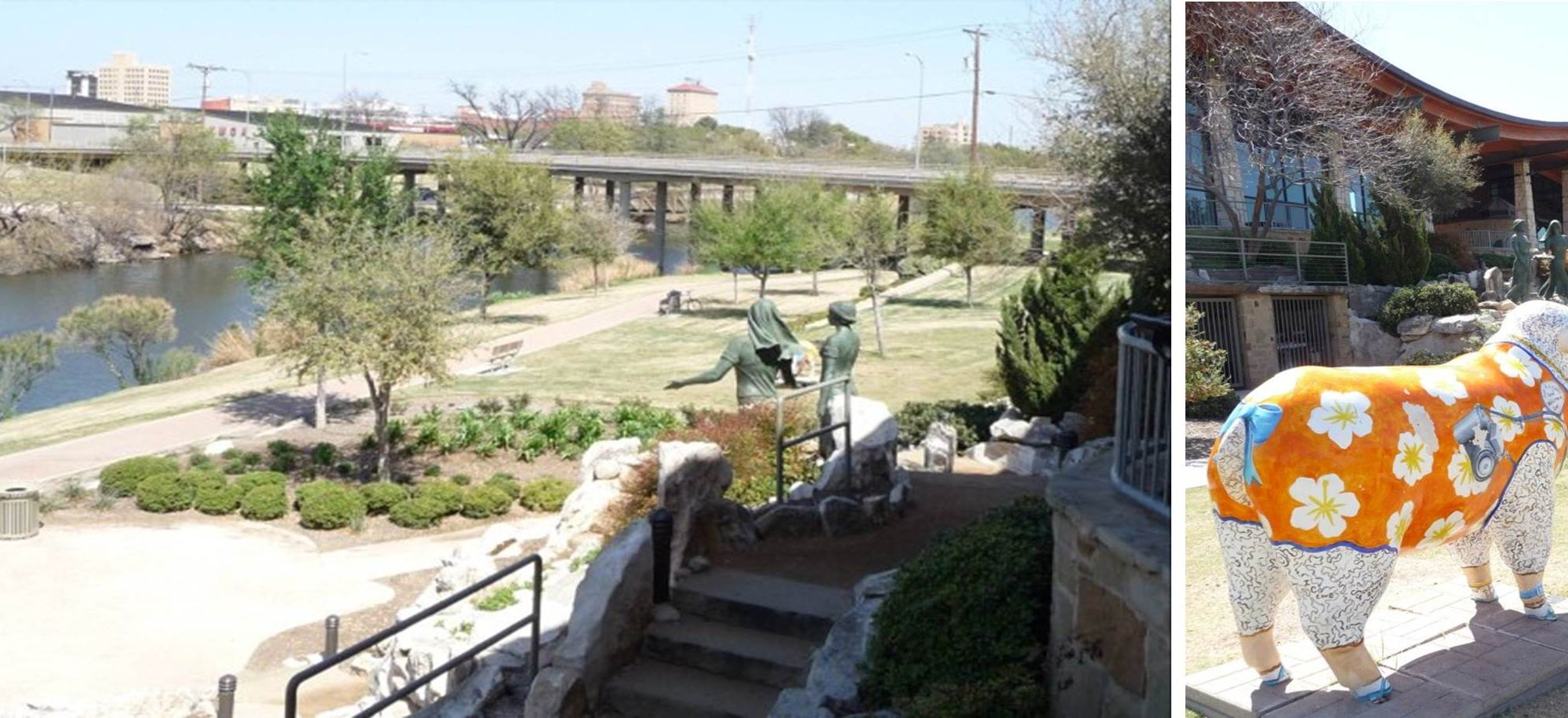 A view of some steps and a park.